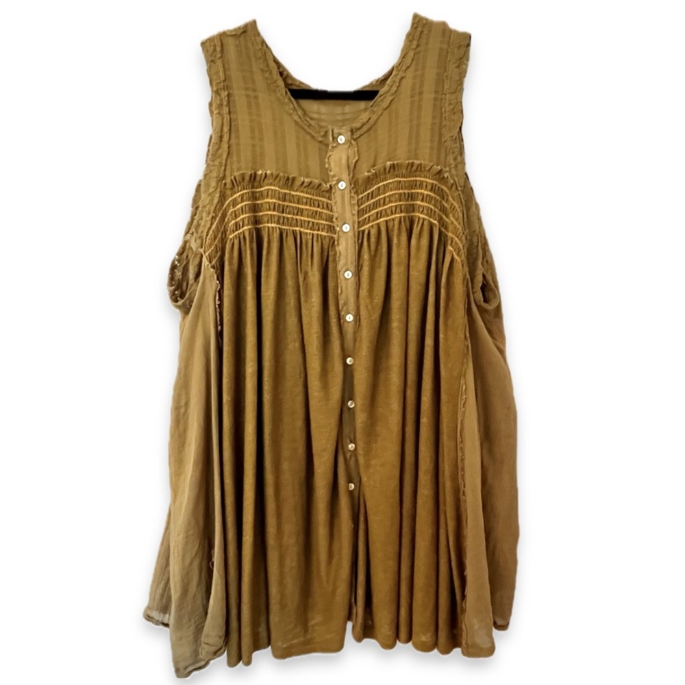 Free People Tunic Smocked Sea Breeze Top Olive Green - Picture 4 of 7